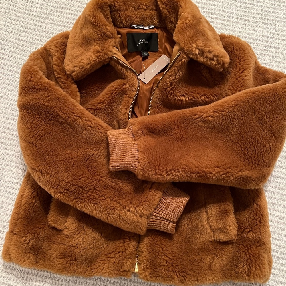 J. Crew Brown Faux Fur Puffer Jacket